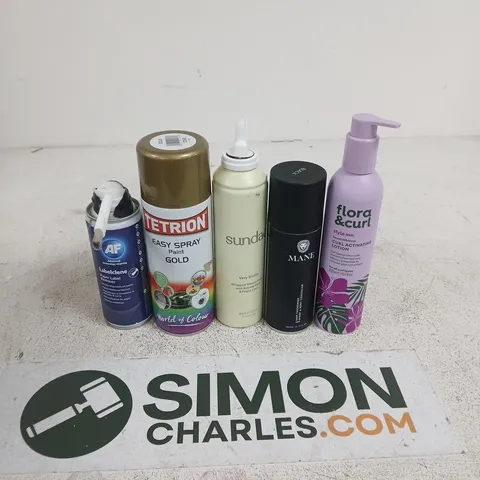 APPROXIMATELY 15 ASSORTED AEROSOLS TO INCLUDE FLORA & CURL STYLE ME, MANE HAIR THICKENING SPRAY, SUNDAE SHOWER FOAM, ETC