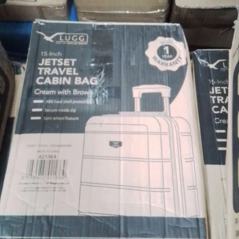 BOXED LUGG 15INCH JETSET TRAVEL CABIN BAG CREAM&BROWN 