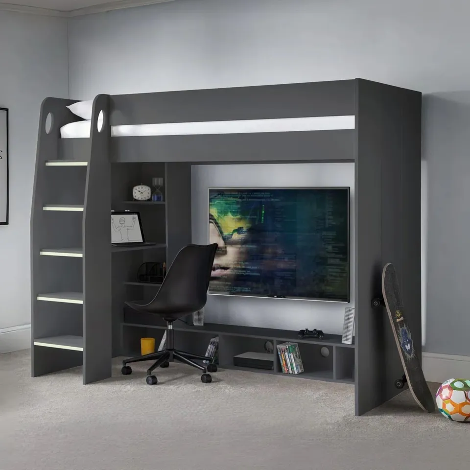 BOXED GAGNON SINGLE 3' BED FRAME HIGH SLEEPER WITH BUILT IN GAMING DESK [4 BOXES]