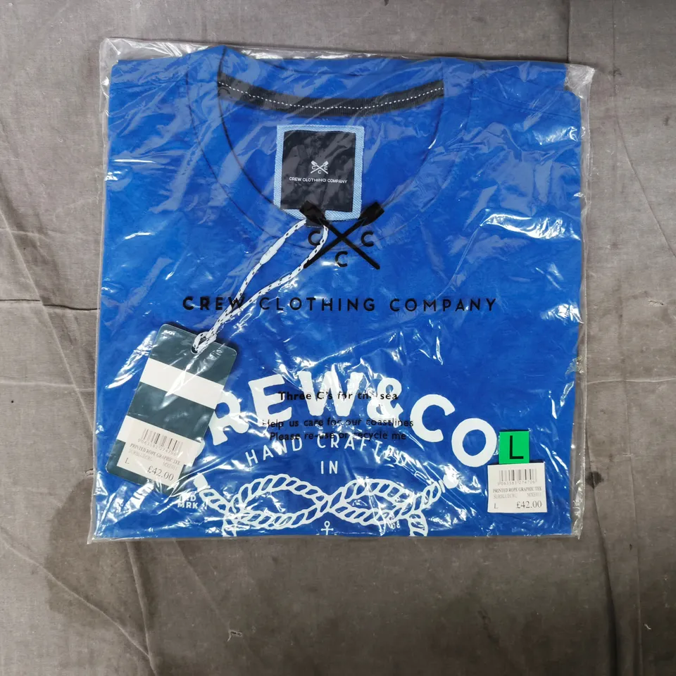 BAGGED CREW CLOTHING COMPANY PRINTED ROPE GRAPHIC T-SHIRT IN BLUE SIZE LARGE