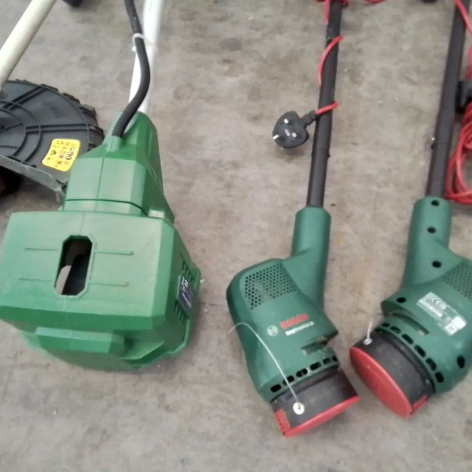 LOT OF ASSORTED GARDEN CARE TOOLS INCLUDES FLYMO HEDGE TRIMMERS, GRASS CUTTERS, PRESSURE WASHERS AND POLE TRIMMER