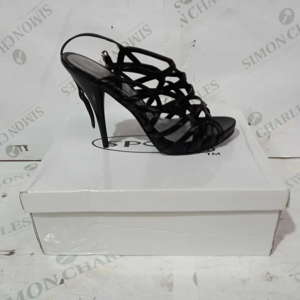 BOXED PAIR OF SPOT ON STILETTO SANDAL HEELS IN BLACK UK SIZE 6
