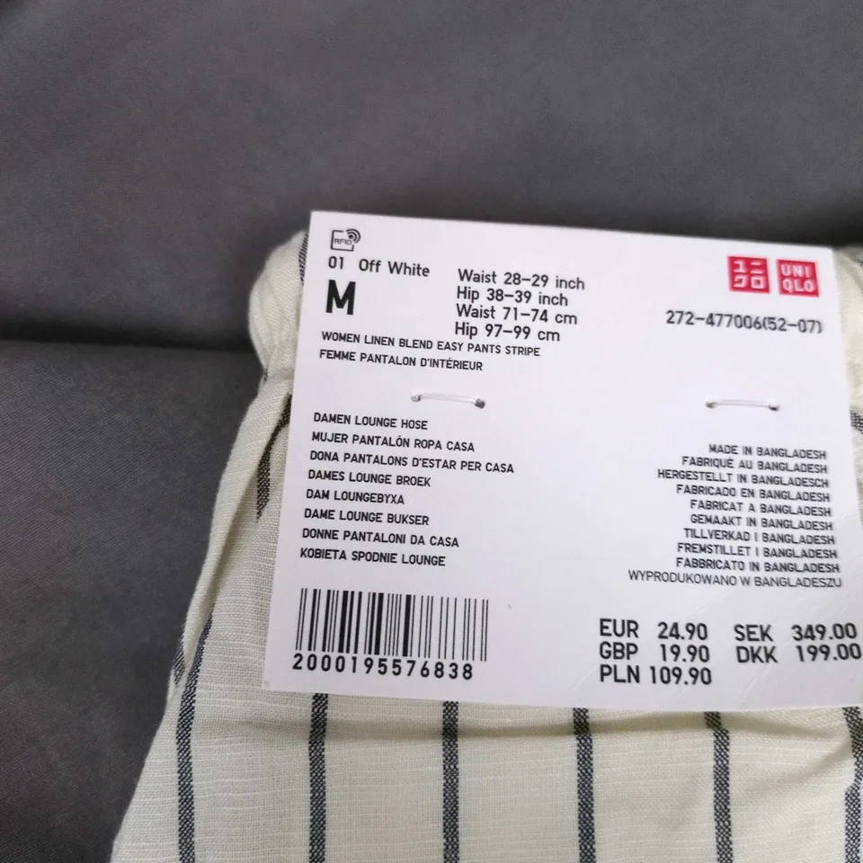 UNIQLO WOMEN LINEN BLEND EASY PANTS STRIPE – OFF WHITE, SIZE M