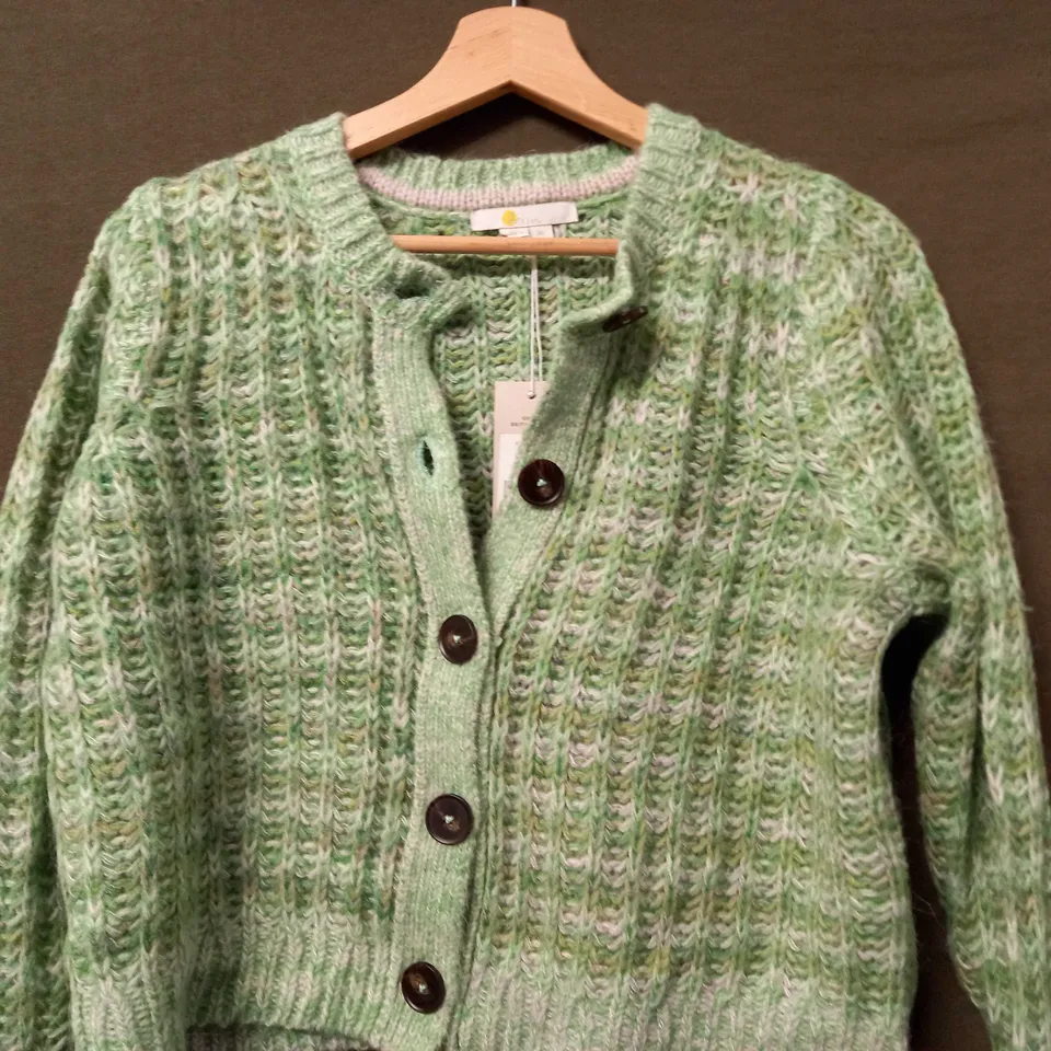 BODEN WIDE RIB FLUFFY CARDIGAN IN GREEN MARL - XS