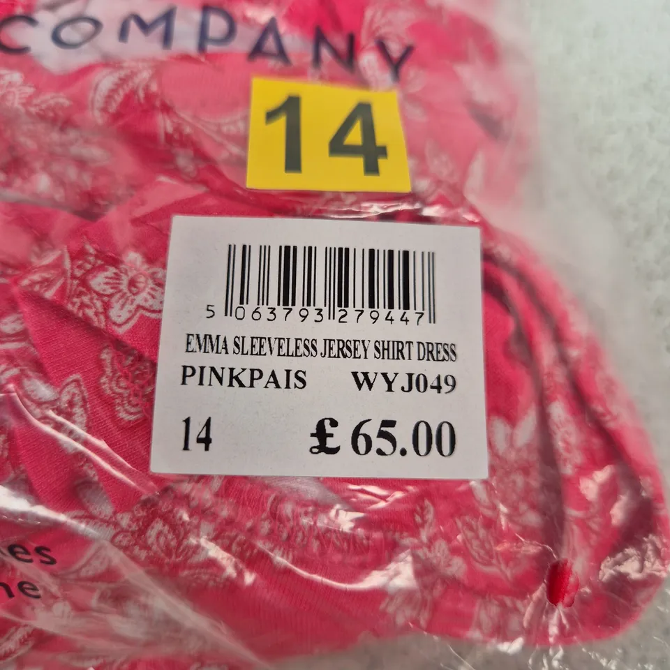 CREW CLOTHING COMPANY EMMA SLEEVELESS JERSEY SHIRT DRESS – PINK, UK SIZE 14