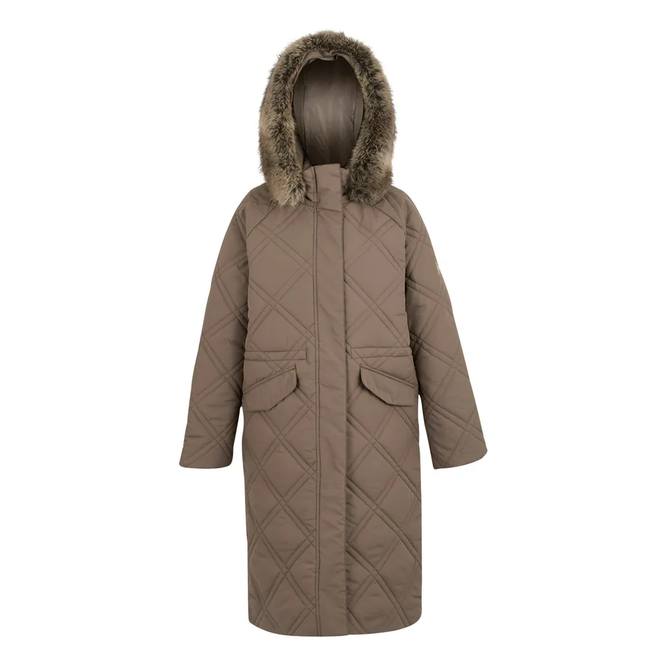 BRAND NEW REGATTA WOMENS FREYLA LONGLINE QUILTED PADDED JACKET IN MOCHA SIZE UK 22
