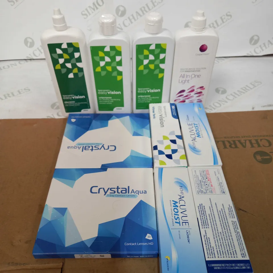 BOX OF ASSORTED MEDICAL APPLIANCES TOO INCLUDE NICORETTE PATCHES , EYE LENSES AND EYE DROPS 