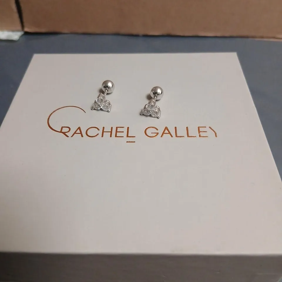 RACHEL GALLEY SILVER-TONE EARRINGS WITH CLEAR STONES – BOXED
