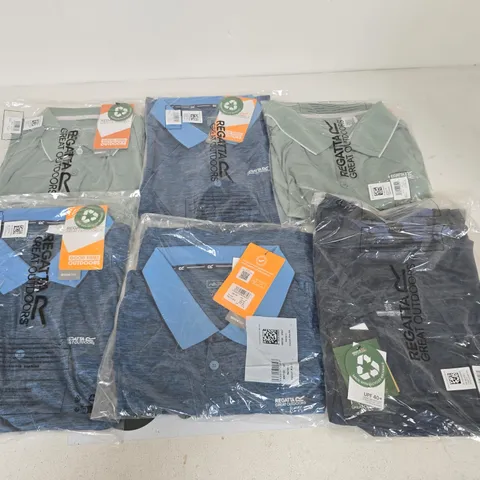 LOT OF 6 ASSORTED BRAND NEW REGATTA T-SHIRTS & POLO SHIRTS IN VARIOUS STYLES, COLOURS AND SIZES