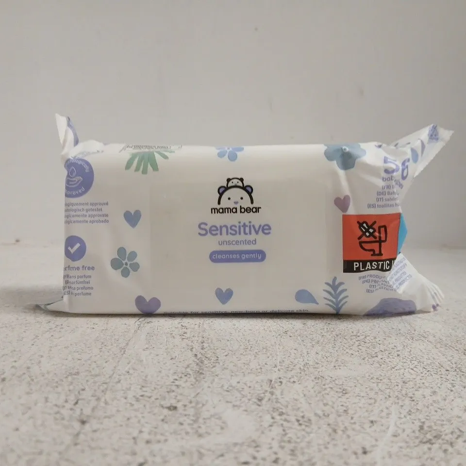 BOX TO CONTAIN APPROXIAMTELY 18 PACKS OF MAMA BEAR SENSITIVE UNSCENTED BABY WIPES (56 WIPES PER PACK)