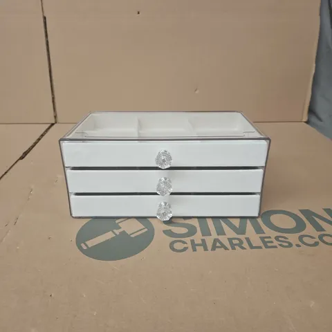 CLEAR PLASTIC-TOP JEWELLERY BOX WITH THREE DRAWERS