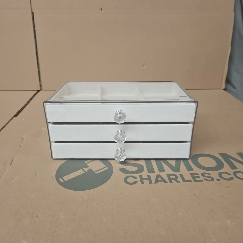 CLEAR PLASTIC-TOP JEWELLERY BOX WITH THREE DRAWERS