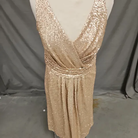SORELLA VITA SEQUIN SHORT OCCASION DRESS IN GOLD SIZE 14