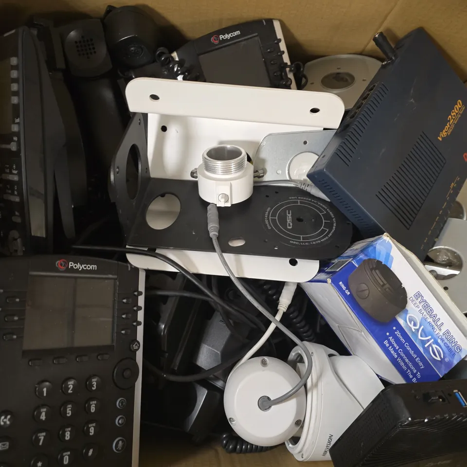 BOX OF APPROXIMATELY 20 ASSORTED ELECTRICAL ITEMS TO INCLUDE LANDLINE TELEPHONES, WI-FI ROUTERS, ETC - COLLECTION ONLY