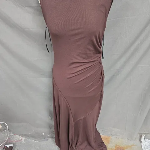 DISSH ASYMMERTIC MAXI DRESS IN CHOCOLATE BROWN SIZE M