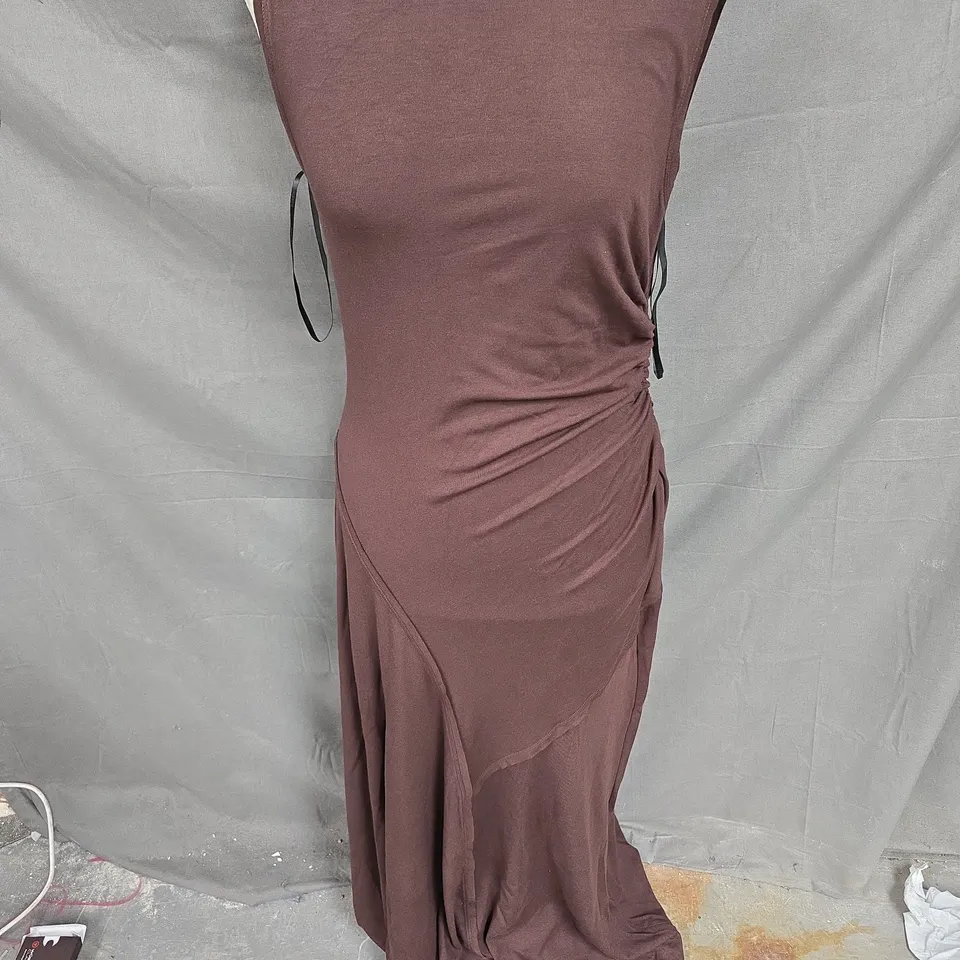 DISSH ASYMMERTIC MAXI DRESS IN CHOCOLATE BROWN SIZE M