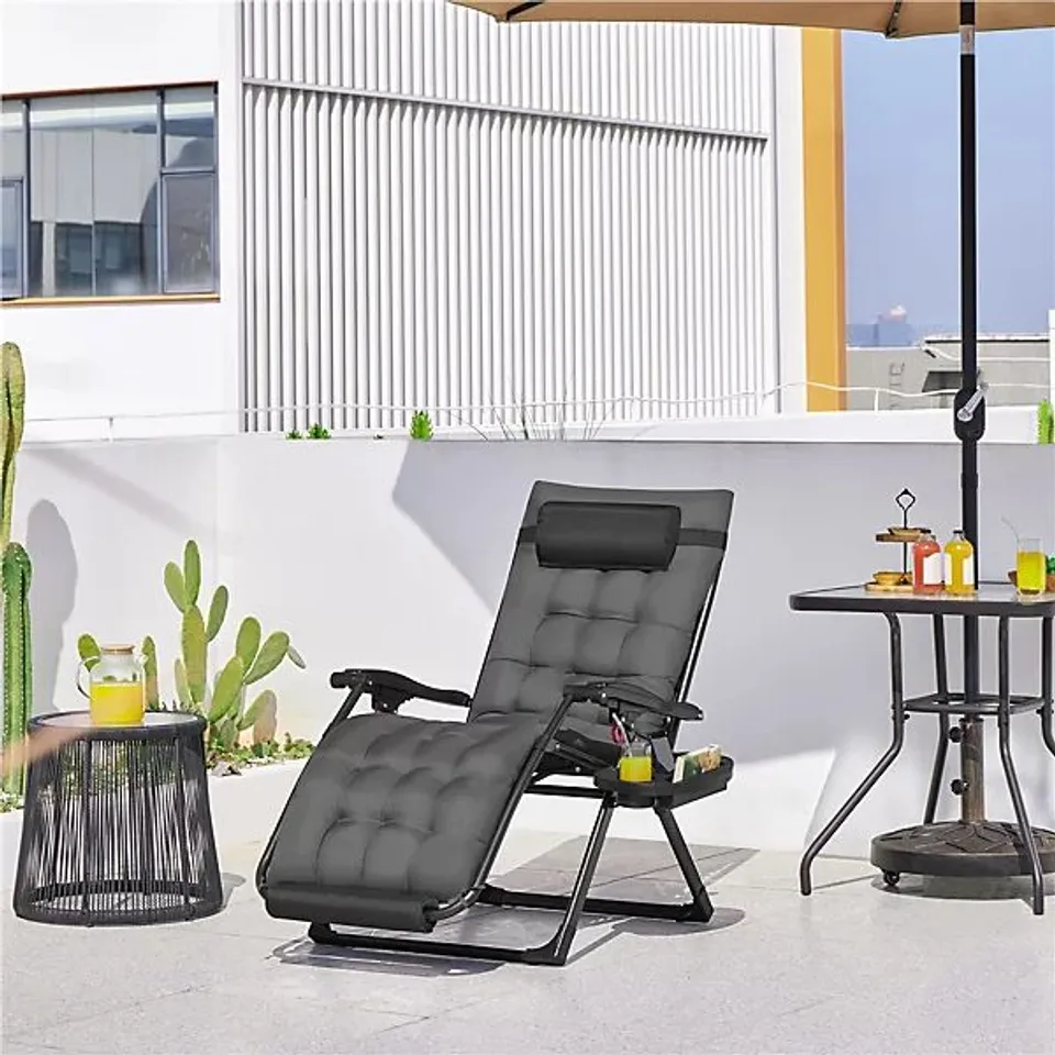 BOXED YAHEETECH XL FOLDING ZERO GRAVITY RECLINER WITH PADDED CUSHION - GREY