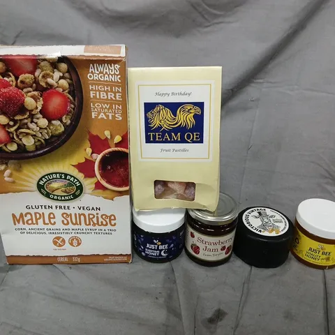 APPROXIMATELY 10 ASSORTED FOOD ITEMS TO INCLUDE JAMS, SWEETS AND CHEESE