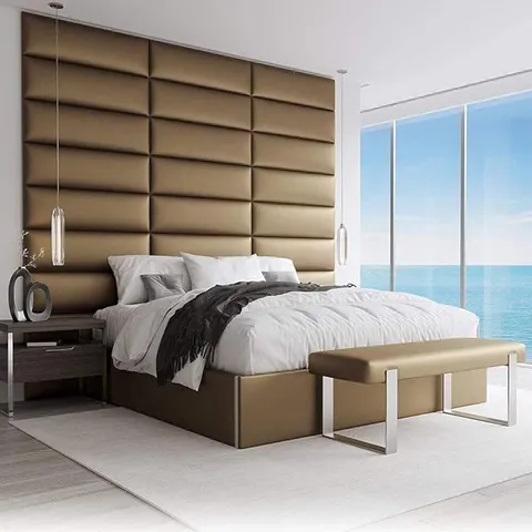 BOXED VANT FLOATING UPHOLSTERED HEADBOARD ACCENT WALL PANELS PACK OF 4 VELVET METALLIC GOLD 76CM W X 29CM H