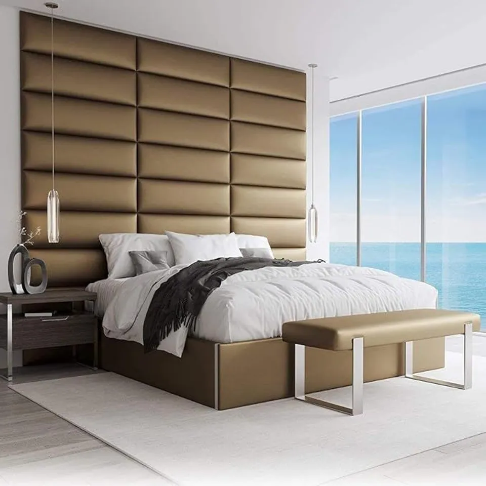 BOXED VANT FLOATING UPHOLSTERED  HEADBOARD ACCENT WALL PANELS PACK OF 4 VELVET  METALLIC GOLD  76CM W X 29CM H