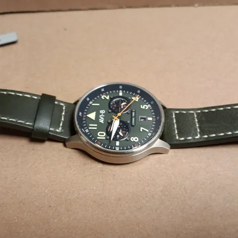 AVI-8 PILOT WRISTWATCH – GREEN DIAL, BLACK LEATHER STRAP