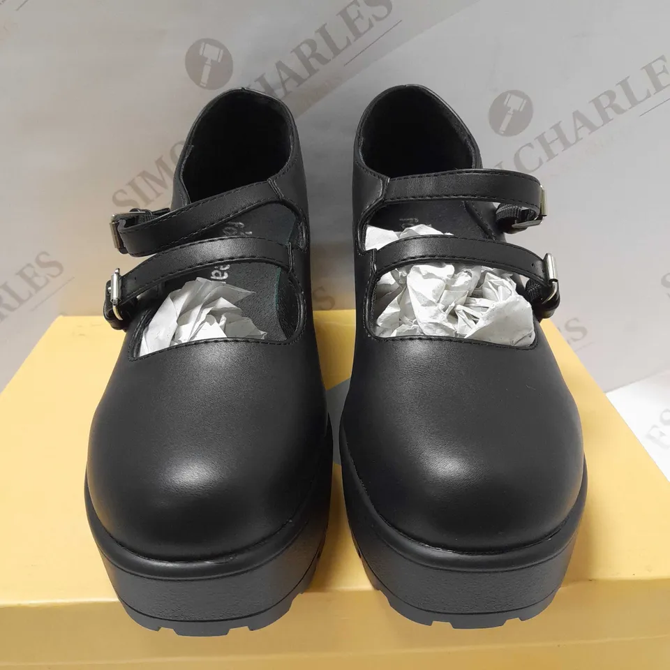 KOI MURA DOUBLE STRAP BLACK PU SHOES - SIZE 4