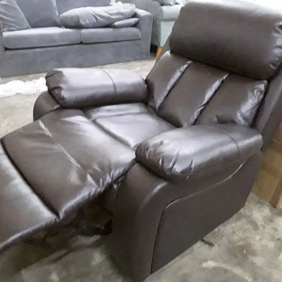 DESIGNER ELECTRIC RECLINER EASY CHAIR DARK BROWN FABRIC