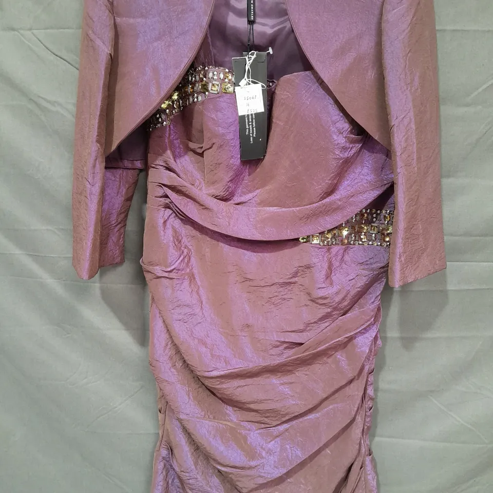 JOHN CHARLES PURPLE EMBELLISHED DRESS AND JACKET SET - 16