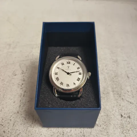 TALIS CO. ROUND WRISTWATCH WITH BLACK LEATHER STRAP