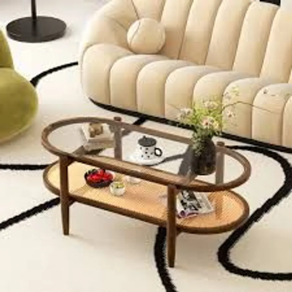 BOXED COSTWAY SINGLE SHELF PE RATTAN COFFEE TABLE