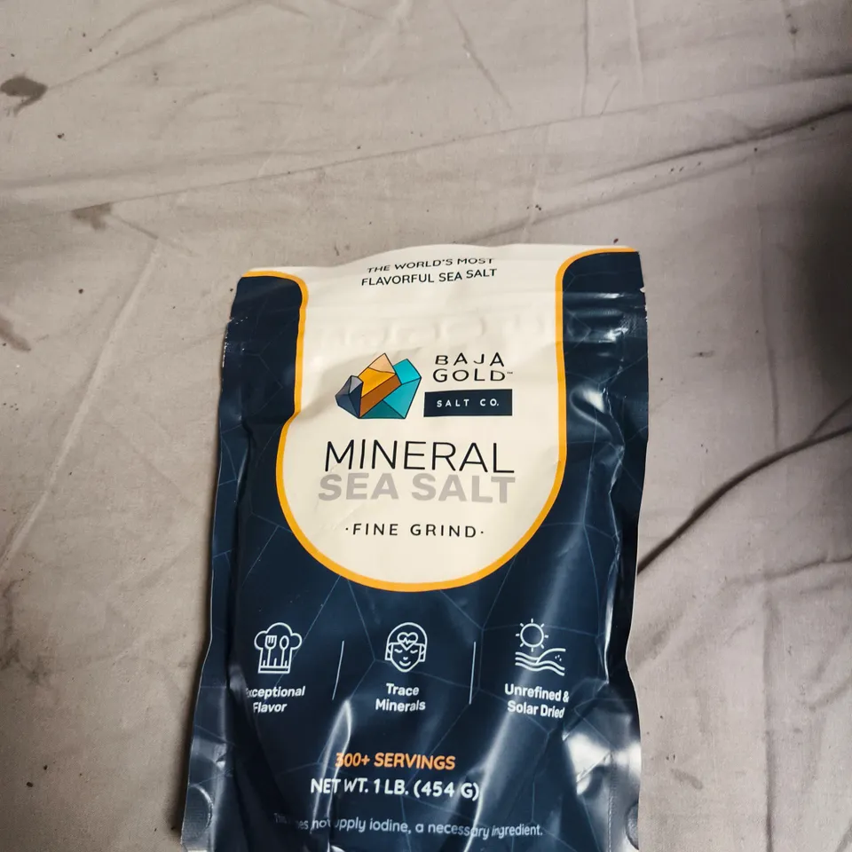 BAJA GOLD SALT CO. MINERAL SEA SALT – FINE GRIND, 1 LB (454 G)