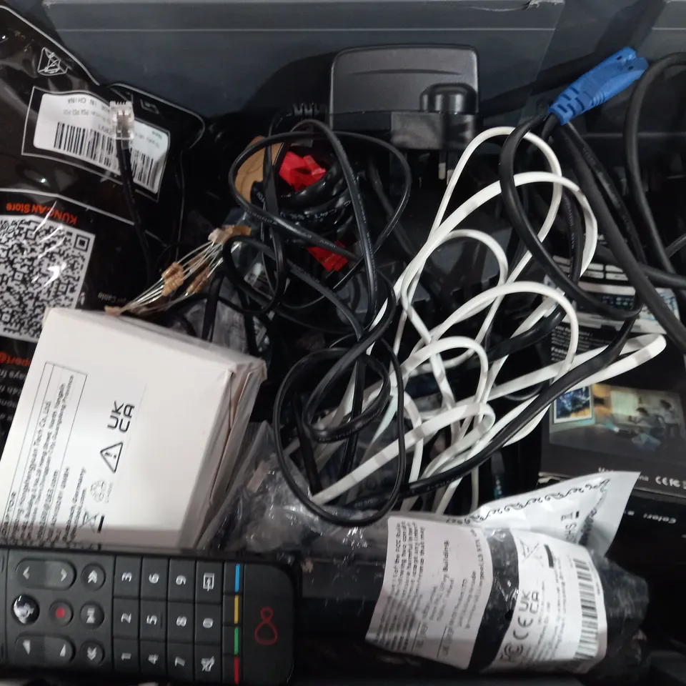 BOX OF APPROXIMATELY 15 ASSORTED ITEMS TO INCLUDE - VIRGIN MEDIA TV REMOTE - NOW TV BOX - SKY BOX ECT