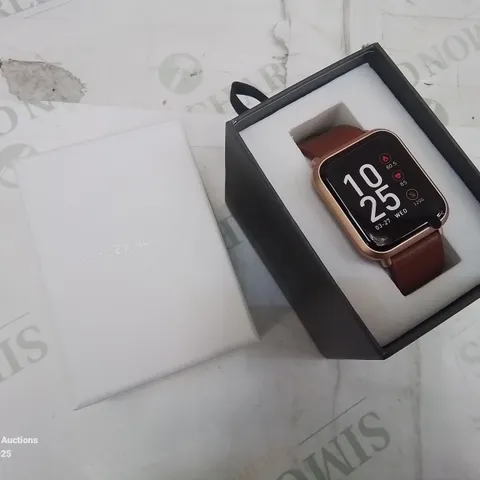 BOXED REFLEX ACTIVE SMART WATCH IN BROWN AND ROSE GOLD.