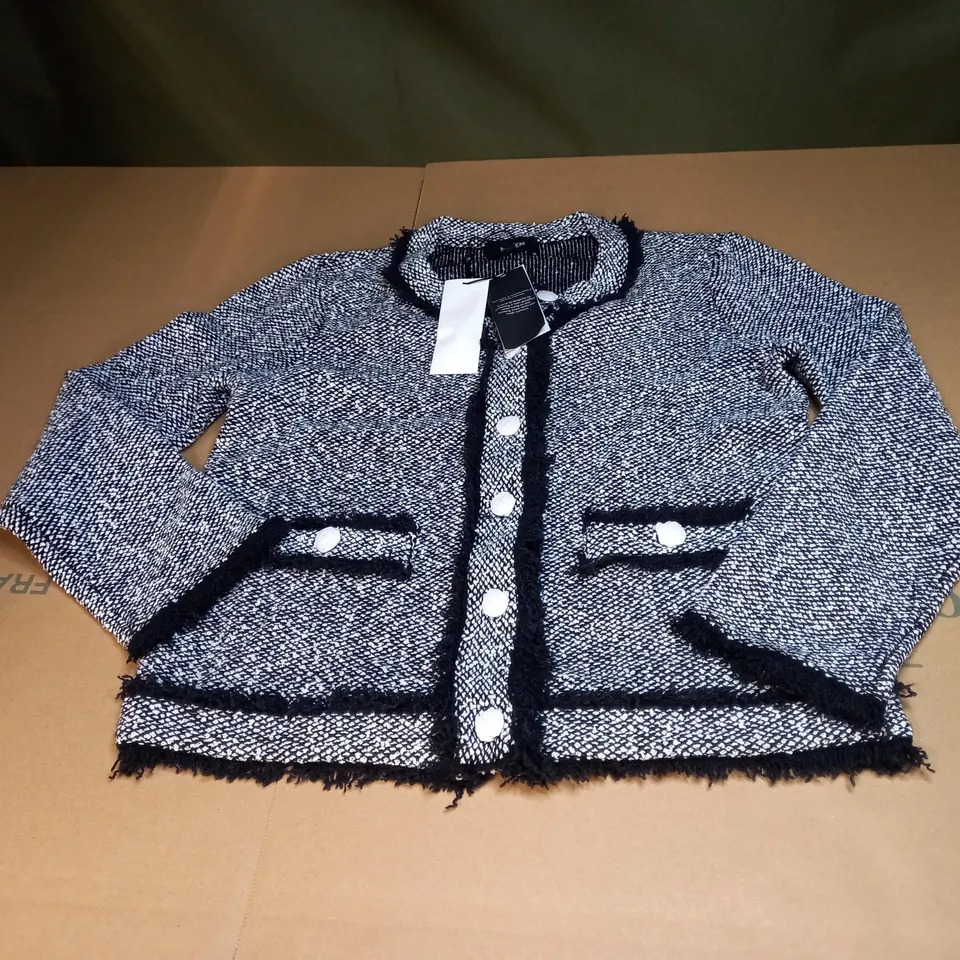 MONOCHROME TWEED KNIT JACKET SIZE XS