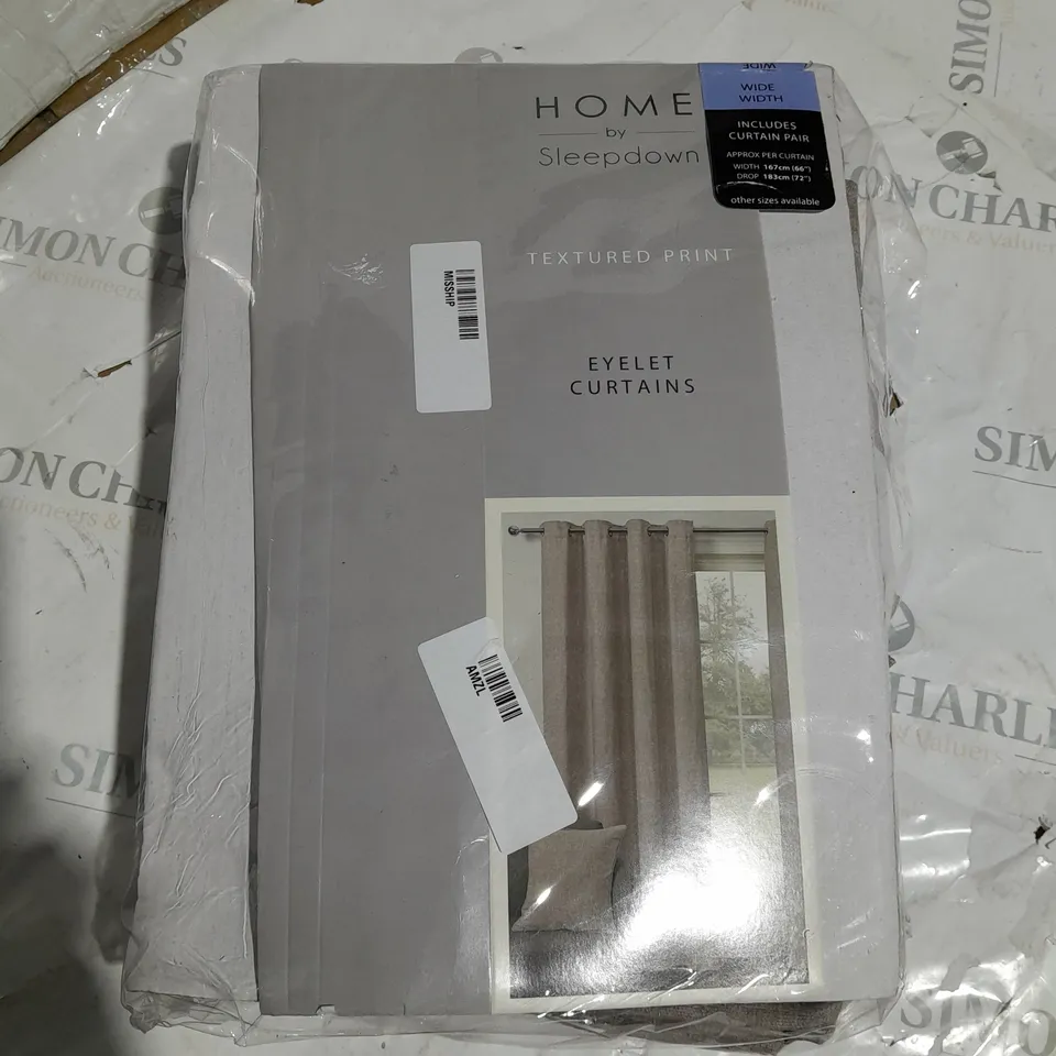 HOME TEXTURED PRINT EYELET CURTAINS - 66" X 72"