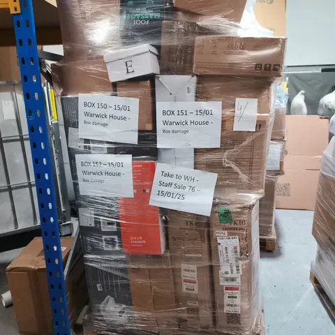 PALLET CONTAINING LARGE QUANTITY OF HOUSEHOLD ITEMS TOO INCLUDE VACUUM CLEANER , ETC 