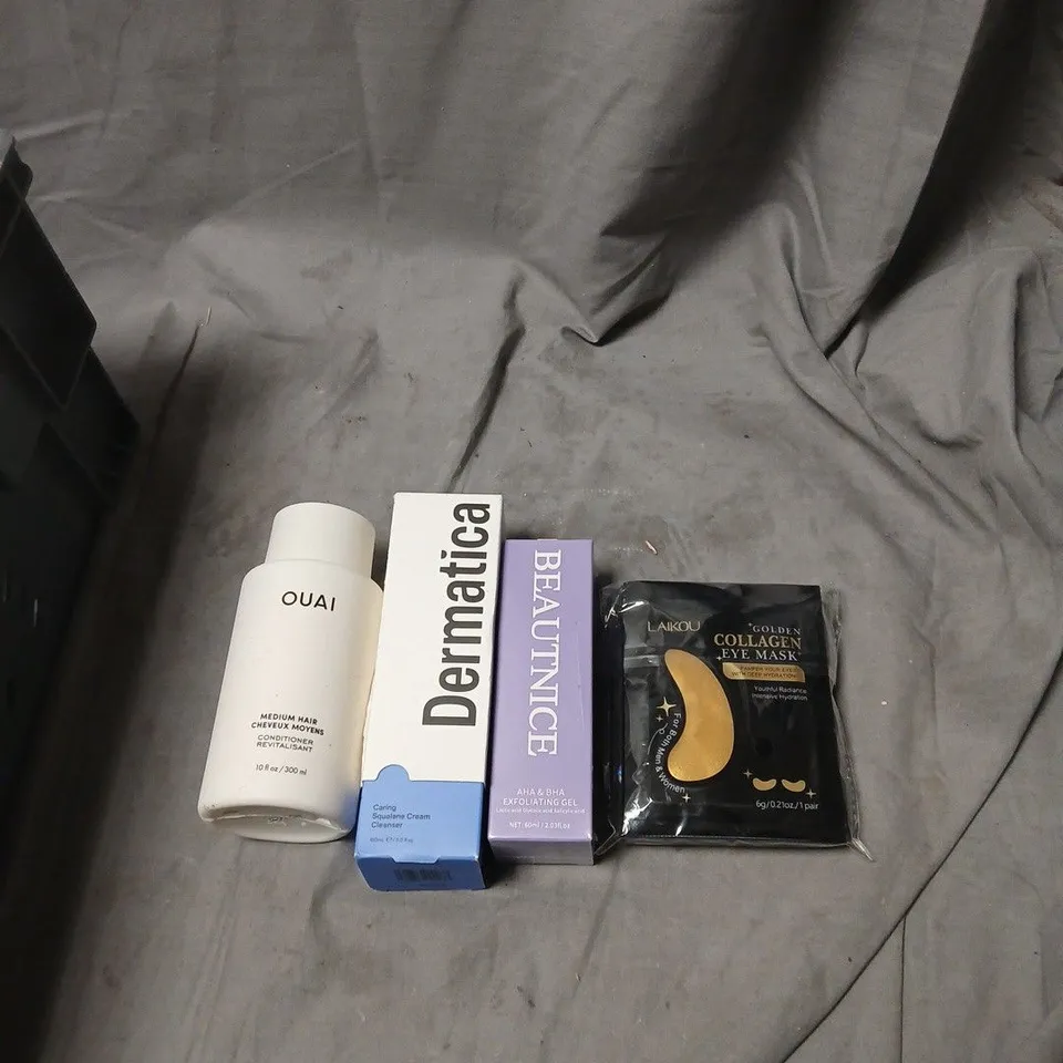 APPROXIMATELY 25 ITEMS INCLUDING HEALTH & BEAUTY ASSORTMENT: OUAI CONDITIONER, DERMALOGICA SKINCARE, LAKOU COLLAGEN EYE MASK & ASSORTED BEAUTY PRODUCTS.