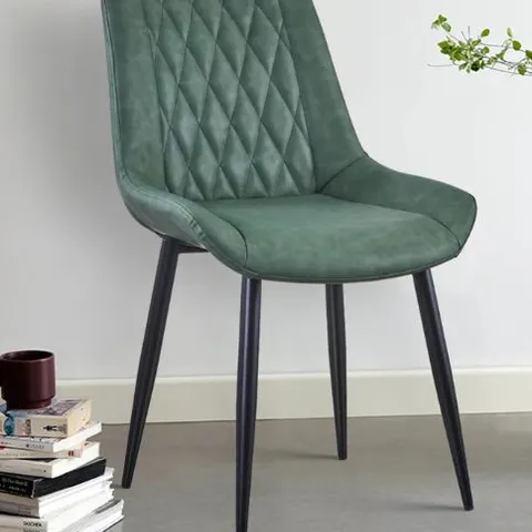 BOXED CARL SET OF TWO GREEN FAUX LEATHER UPHOLSTERED DINING CHAIRS