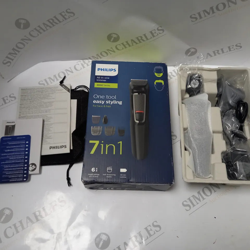 BOXED PHILIPS ALL-IN-ONE TRIMMER WITH ACCESSORIES, CARRY CASE AND INSTRUCTIONS