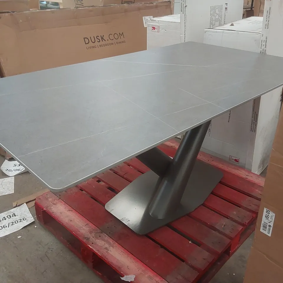 MALDON DINING TABLE - GREY CERAMIC - BLACK V BASE