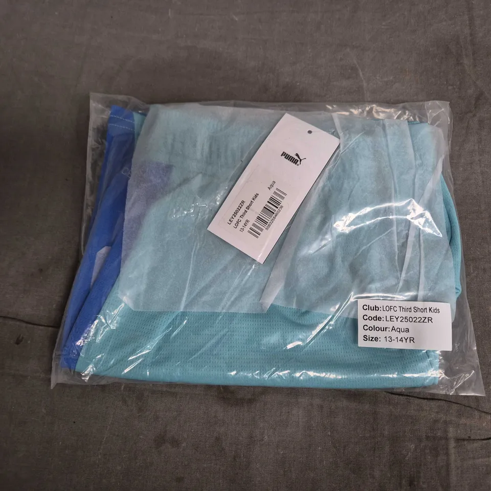 BAGGED PUMA LOFC THIRD SHORT KIDS – AQUA, 13-14YR
