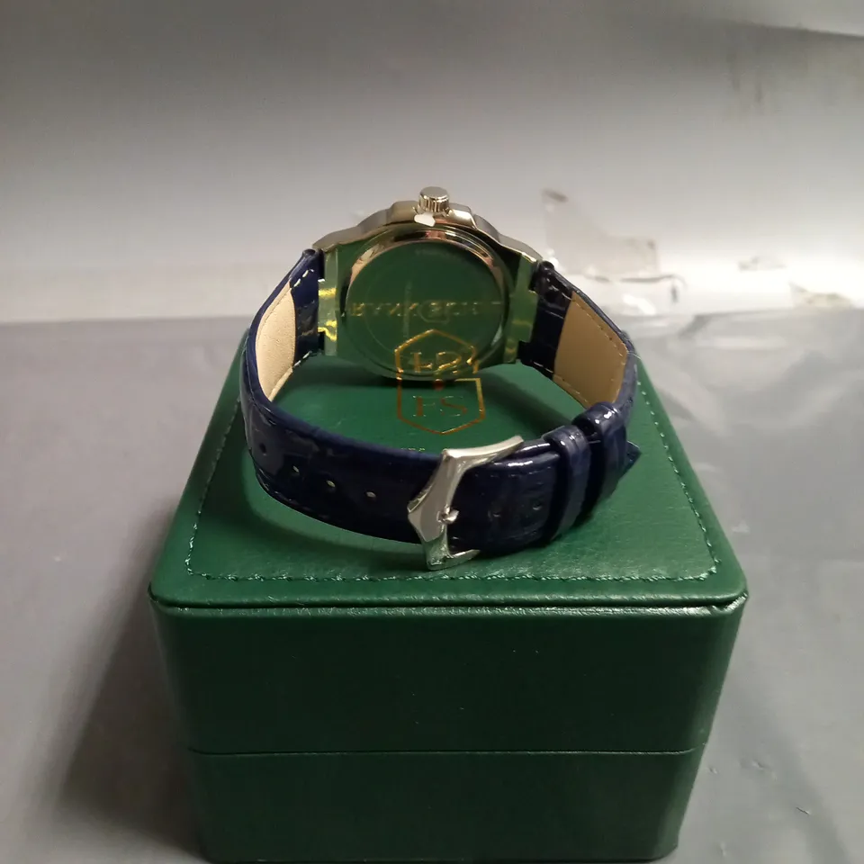 FRANK SCHMIDT MENS TEXTURED DIAL DATED WATCH WITH LEATHER STRAP IN BLUE
