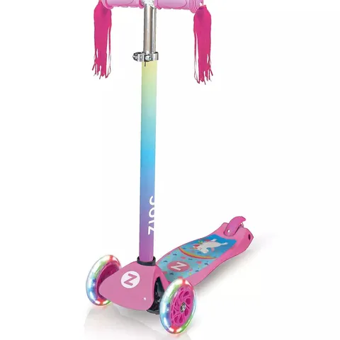 BOXED ZINC THREE WHEELED LIGHT UP SCOOTER (UNICORN)