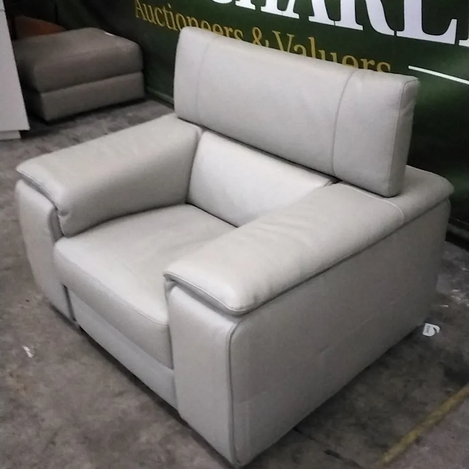 QUALITY ITALIAN DESIGNER MELO MAXI ARMCHAIR LIGHT GREY LEATHER