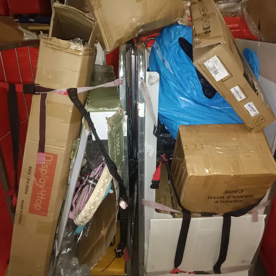 LOT OF ASSORTED ITEMS TO INCLUDE PINK CHILDREN'S BIKE, BOXED MONITOR STAND AND OFFICE CHAIR