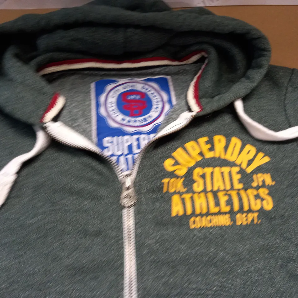 SUPERDRY GREEN ZIP THROUGH HOODIE - S