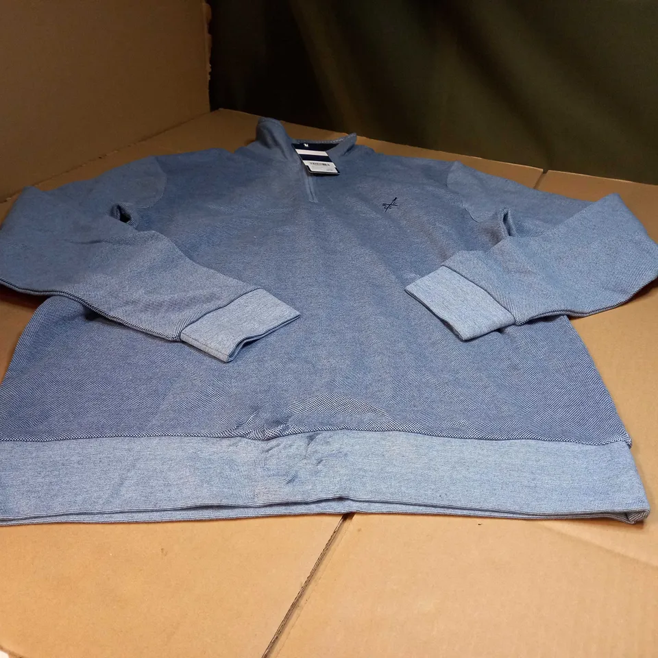 CREW CLOTHING COMPANY NAVY MARL ZIP SWEATER - LARGE