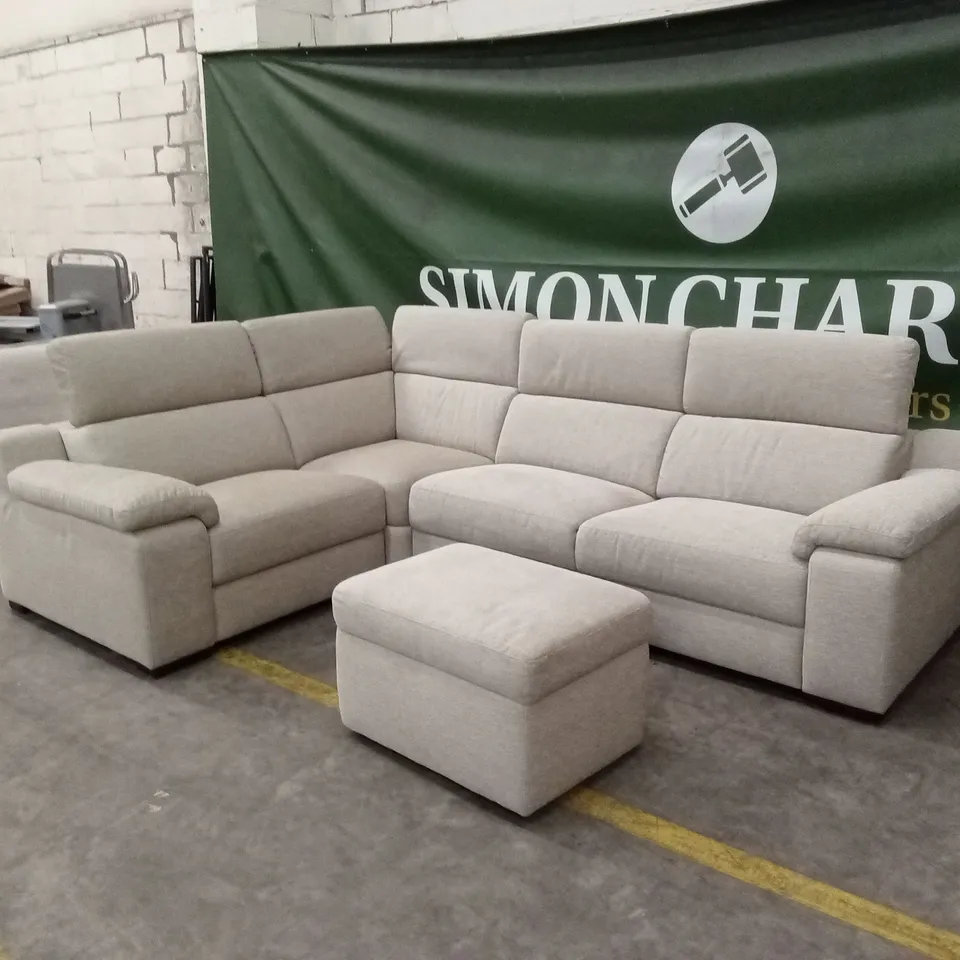 QUALITY DESIGNER ITALIAN MADE RICCARDO FABRIC CORNER SOFA WITH FOOTSTOOL - BEIGE 