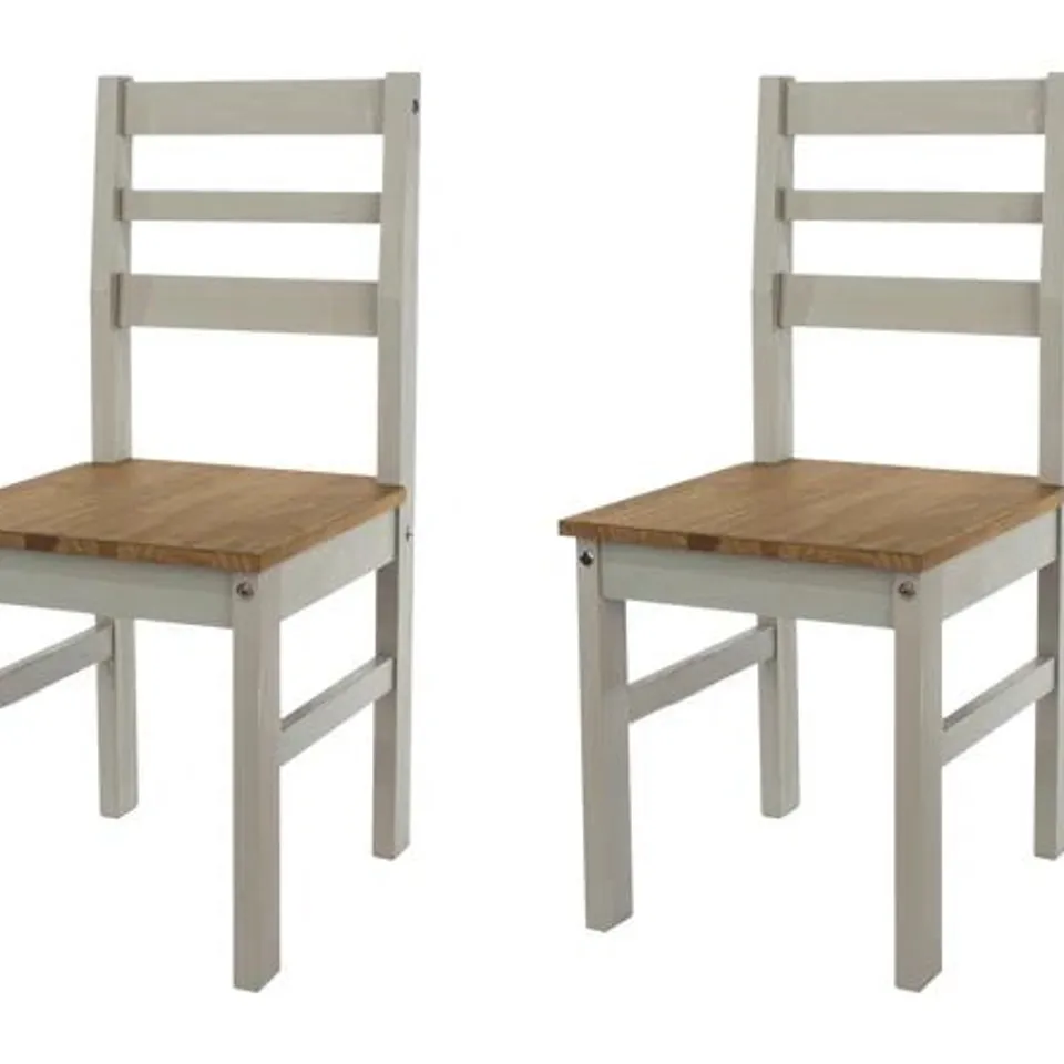 BOXED CORONA PAIR SOLID PINE DINING CHAIRS - GREY (1 BOX)