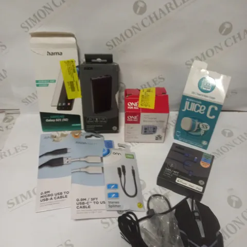 BOX OF APPROXIMATELY 20 ASSORTED ELECTRICAL PRODUCTS TO INCLUDE USB MOUSE, POWER BANK, CHARGING CABLES ETC